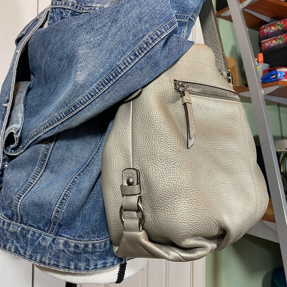 Coach metallic in soft neutral hobo bag. Zip top and side. Adjustable strap. - Picture 6 of 12